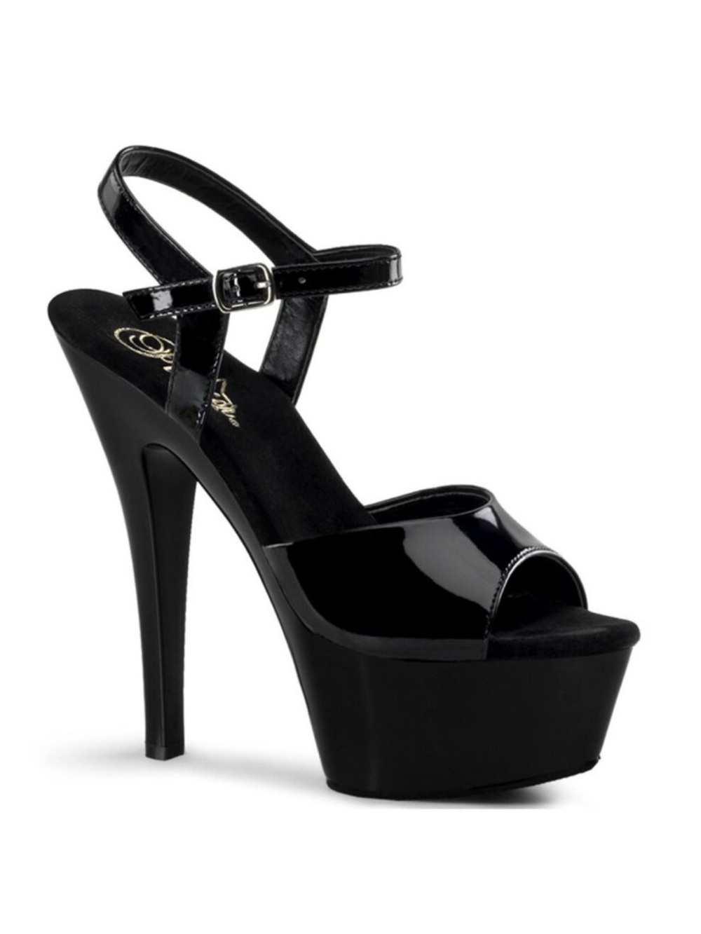 Pleaser Black Patent Platform Peep Toe Ankle Strap Heels